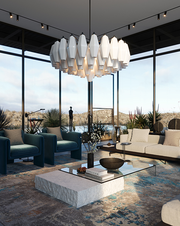 living room interior desert background