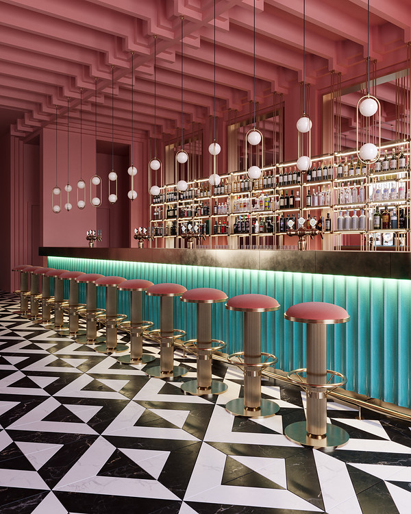 retro pink and teal bar